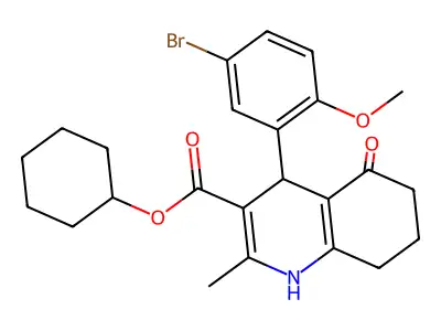 cyclohexyl 4-(5-bromo-2-methoxyphenyl)-2-methyl-5-oxo-1,4,5,6,7,8-hexahydroquinoline-3-carboxylate structure