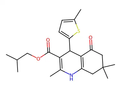 2-methylpropyl 2,7,7-trimethyl-4-(5-methylthiophen-2-yl)-5-oxo-1,4,5,6,7,8-hexahydroquinoline-3-carboxylate structure