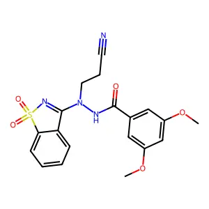 N'-(2-cyanoethyl)-N'-(1,1-dioxido-1,2-benzisothiazol-3-yl)-3,5-dimethoxybenzohydrazide structure