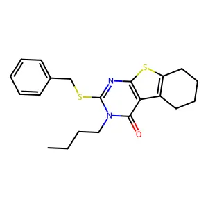 2-(benzylsulfanyl)-3-butyl-5,6,7,8-tetrahydro[1]benzothieno[2,3-d]pyrimidin-4(3H)-one structure