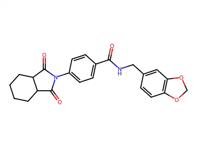 N-(1,3-benzodioxol-5-ylmethyl)-4-(1,3-dioxooctahydro-2H-isoindol-2-yl)benzamide structure