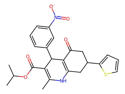 propan-2-yl 2-methyl-4-(3-nitrophenyl)-5-oxo-7-(thiophen-2-yl)-1,4,5,6,7,8-hexahydroquinoline-3-carboxylate structure