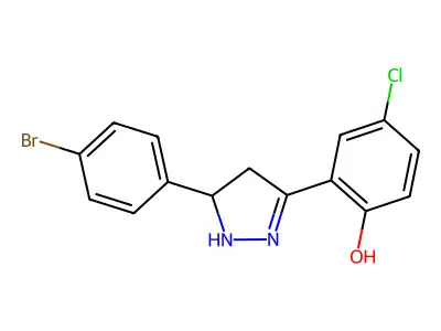 2-[5-(4-bromophenyl)-4,5-dihydro-1H-pyrazol-3-yl]-4-chlorophenol structure