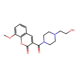 3-(4-(2-hydroxyethyl)piperazine-1-carbonyl)-8-methoxy-2H-chromen-2-one structure