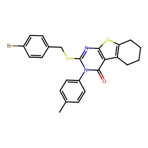 2-[(4-bromobenzyl)sulfanyl]-3-(4-methylphenyl)-5,6,7,8-tetrahydro[1]benzothieno[2,3-d]pyrimidin-4(3H)-one structure