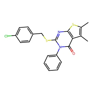 2-[(4-chlorophenyl)methylsulfanyl]-5,6-dimethyl-3-phenylthieno[2,3-d]pyrimidin-4-one structure