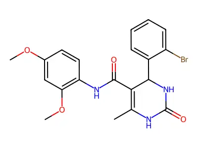 4-(2-bromophenyl)-N-(2,4-dimethoxyphenyl)-6-methyl-2-oxo-1,2,3,4-tetrahydropyrimidine-5-carboxamide structure