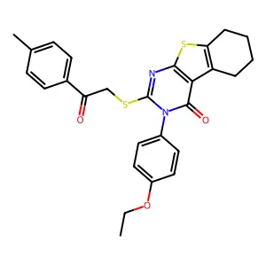 3-(4-ethoxyphenyl)-2-[2-(4-methylphenyl)-2-oxoethyl]sulfanyl-5,6,7,8-tetrahydro-[1]benzothiolo[2,3-d]pyrimidin-4-one structure