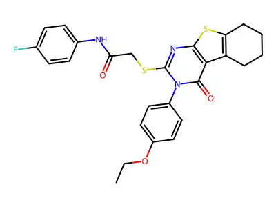 2-{[3-(4-ethoxyphenyl)-4-oxo-3,4,5,6,7,8-hexahydro[1]benzothieno[2,3-d]pyrimidin-2-yl]sulfanyl}-N-(4-fluorophenyl)acetamide structure