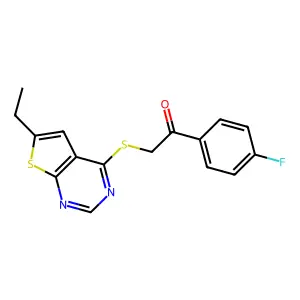 2-((6-Ethylthieno[2,3-d]pyrimidin-4-yl)thio)-1-(4-fluorophenyl)ethanone structure