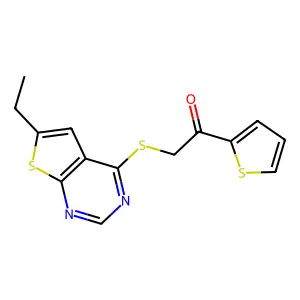 2-(6-Ethylthieno[2,3-d]pyrimidin-4-yl)sulfanyl-1-thiophen-2-ylethanone structure