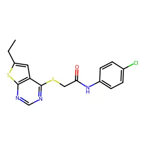 N-(4-chlorophenyl)-2-(6-ethylthieno[2,3-d]pyrimidin-4-yl)sulfanylacetamide structure