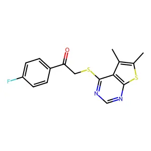 2-[(5,6-Dimethylthieno[2,3-d]pyrimidin-4-yl)sulfanyl]-1-(4-fluorophenyl)ethanone structure