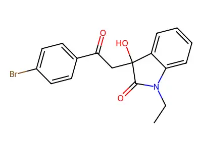 3-[2-(4-bromophenyl)-2-oxoethyl]-1-ethyl-3-hydroxy-1,3-dihydro-2H-indol-2-one structure