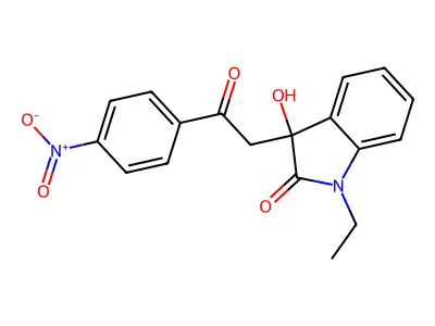 1-ethyl-3-hydroxy-3-[2-(4-nitrophenyl)-2-oxoethyl]-1,3-dihydro-2H-indol-2-one structure