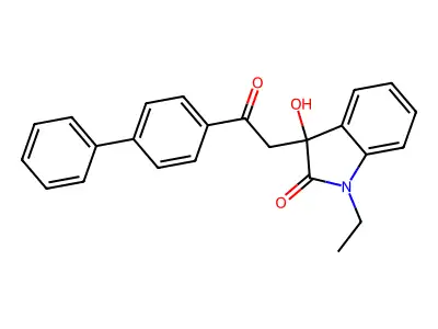 3-[2-(biphenyl-4-yl)-2-oxoethyl]-1-ethyl-3-hydroxy-1,3-dihydro-2H-indol-2-one structure