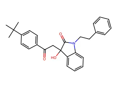 3-[2-(4-tert-butylphenyl)-2-oxoethyl]-3-hydroxy-1-(2-phenylethyl)-1,3-dihydro-2H-indol-2-one structure