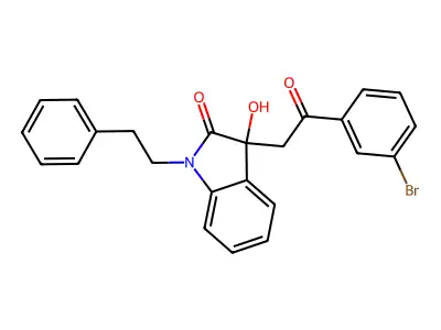 3-[2-(3-bromophenyl)-2-oxoethyl]-3-hydroxy-1-(2-phenylethyl)-1,3-dihydro-2H-indol-2-one structure