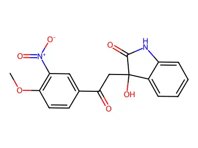 3-hydroxy-3-[2-(4-methoxy-3-nitrophenyl)-2-oxoethyl]-1,3-dihydro-2H-indol-2-one structure