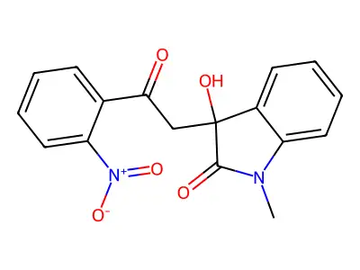 3-hydroxy-1-methyl-3-[2-(2-nitrophenyl)-2-oxoethyl]-1,3-dihydro-2H-indol-2-one structure