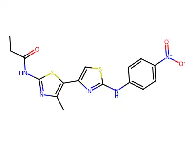 N-[4-methyl-5-[2-(4-nitroanilino)-1,3-thiazol-4-yl]-1,3-thiazol-2-yl]propanamide structure