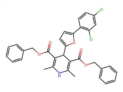 Dibenzyl 4-[5-(2,4-dichlorophenyl)-2-furyl]-2,6-dimethyl-1,4-dihydropyridine-3,5-dicarboxylate structure