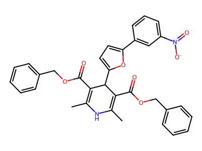 Dibenzyl 2,6-dimethyl-4-(5-(3-nitrophenyl)furan-2-yl)-1,4-dihydropyridine-3,5-dicarboxylate structure