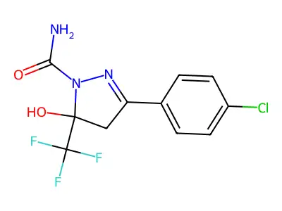 3-(4-chlorophenyl)-5-hydroxy-5-(trifluoromethyl)-4H-pyrazole-1-carboxamide structure