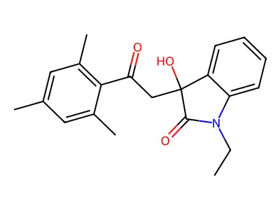 1-ethyl-3-hydroxy-3-(2-mesityl-2-oxoethyl)-1,3-dihydro-2H-indol-2-one structure