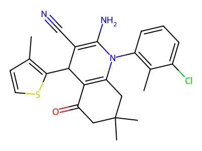 2-amino-1-(3-chloro-2-methylphenyl)-7,7-dimethyl-4-(3-methyl-2-thienyl)-5-oxo-1,4,5,6,7,8-hexahydro-3-quinolinecarbonitrile structure