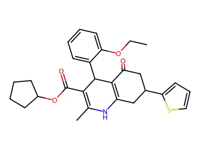 cyclopentyl 4-(2-ethoxyphenyl)-2-methyl-5-oxo-7-(thiophen-2-yl)-1,4,5,6,7,8-hexahydroquinoline-3-carboxylate structure