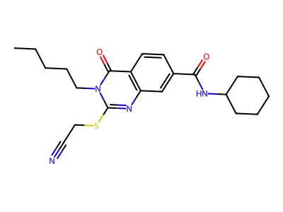 2-(cyanomethylsulfanyl)-N-cyclohexyl-4-oxo-3-pentylquinazoline-7-carboxamide structure
