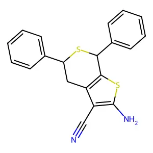 rel-(5R,7R)-2-Amino-4,7-dihydro-5,7-diphenyl-5H-thieno[2,3-c]thiopyran-3-carbonitrile structure