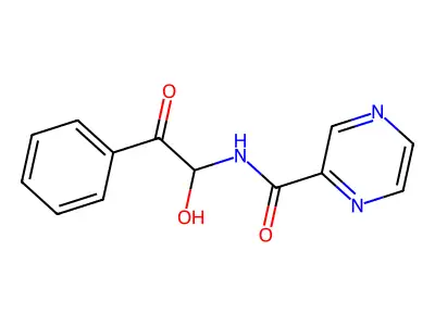 N-(1-Hydroxy-2-oxo-2-phenylethyl)pyrazine-2-carboximidic acid structure