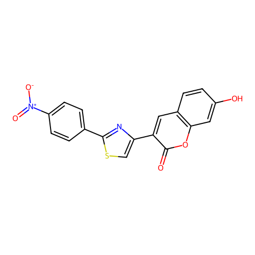 7-hydroxy-3-[2-(4-nitrophenyl)-1,3-thiazol-4-yl]-2H-chromen-2-one structure