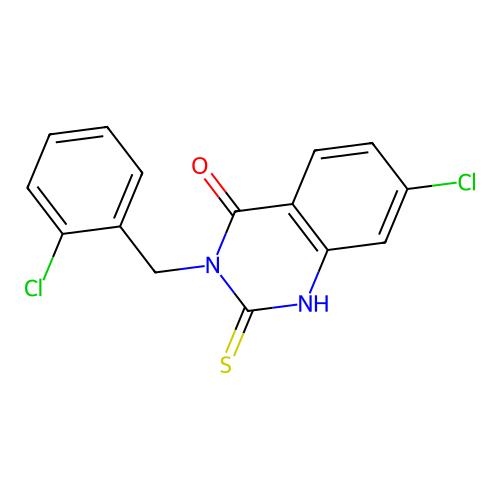 7-chloro-3-[(2-chlorophenyl)methyl]-2-sulfanylidene-1H-quinazolin-4-one structure
