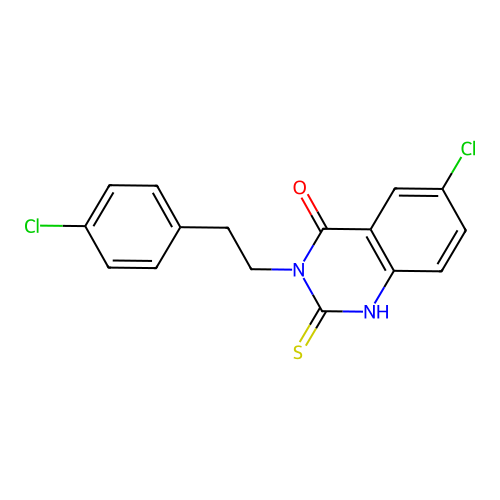 6-chloro-3-[2-(4-chlorophenyl)ethyl]-2-sulfanylidene-1H-quinazolin-4-one structure