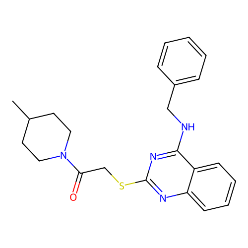 2-[4-(Benzylamino)quinazolin-2-yl]sulfanyl-1-(4-methylpiperidin-1-yl)ethanone structure