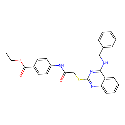 Ethyl 4-(2-((4-(benzylamino)quinazolin-2-yl)thio)acetamido)benzoate structure