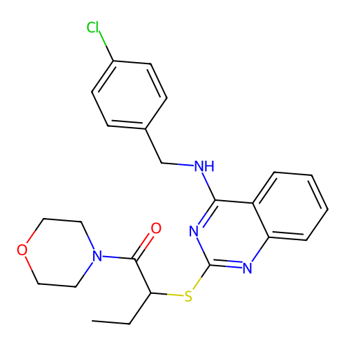 2-((4-((4-Chlorobenzyl)amino)quinazolin-2-yl)thio)-1-morpholinobutan-1-one structure
