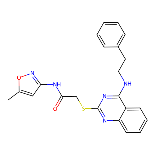 N-(5-methylisoxazol-3-yl)-2-((4-(phenethylamino)quinazolin-2-yl)thio)acetamide structure
