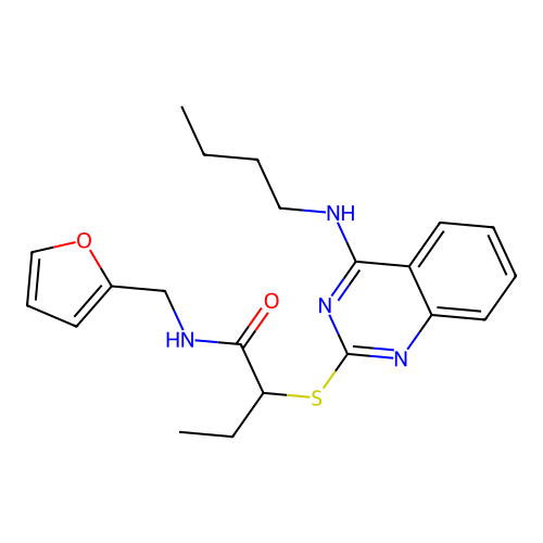 2-[4-(butylamino)quinazolin-2-yl]sulfanyl-N-(furan-2-ylmethyl)butanamide structure