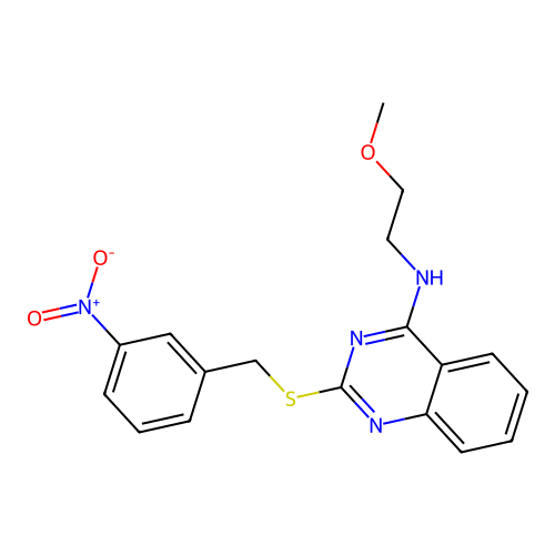 N-(2-methoxyethyl)-2-((3-nitrobenzyl)thio)quinazolin-4-amine structure