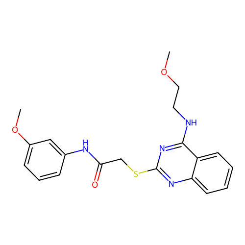 2-[4-(2-methoxyethylamino)quinazolin-2-yl]sulfanyl-N-(3-methoxyphenyl)acetamide structure