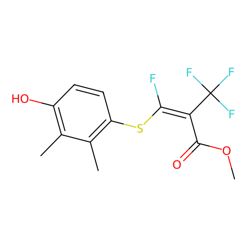 (E)-methyl 3-fluoro-3-((4-hydroxy-2,3-dimethylphenyl)thio)-2-(trifluoromethyl)acrylate structure