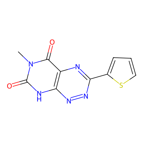 6-methyl-3-(thiophen-2-yl)pyrimido[5,4-e][1,2,4]triazine-5,7(6H,8H)-dione structure