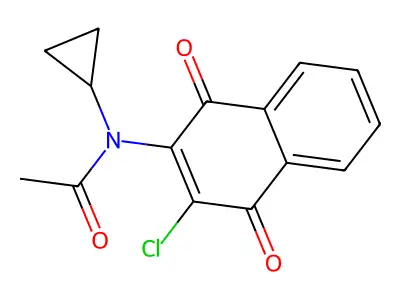 N-(3-chloro-1,4-dioxonaphthalen-2-yl)-N-cyclopropylacetamide structure