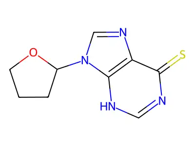 6-Mercapto-9-(tetrahydro-2-furyl)purine structure