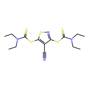 [4-cyano-3-(diethylcarbamothioylsulfanyl)-1,2-thiazol-5-yl] N,N-diethylcarbamodithioate structure