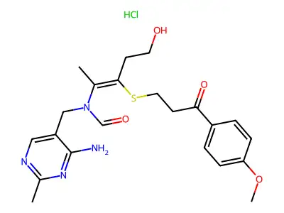 S-(beta-p-methoxypropiophenone)thiamine structure